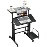 Dripex 60x60cm Stehpult Höhenverstellbar Schreibtisch, Mobiler Computertisch mit 4 Rollen, Steh-Sitz Tisch Laptoptisch neigbar Tischplatte, für Zuhause Büro