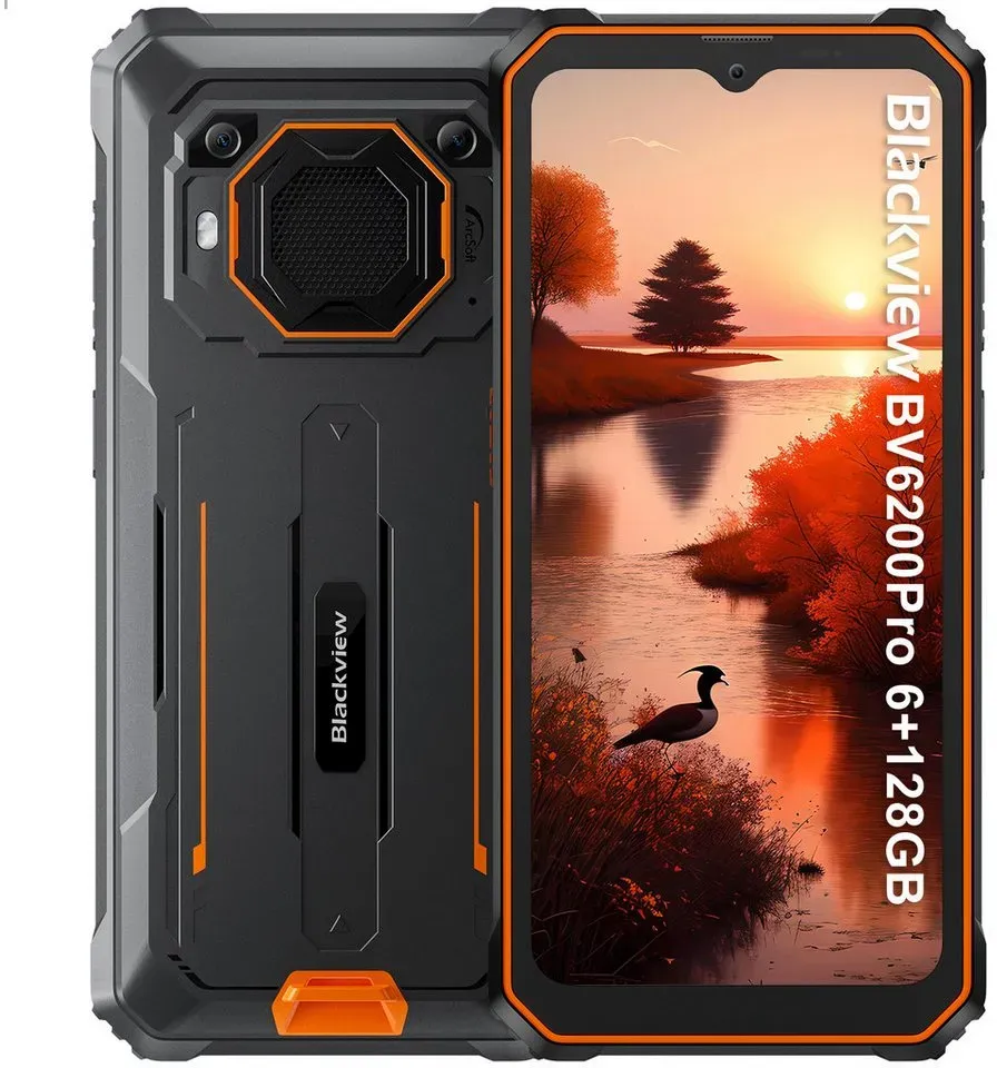 blackview BV6200Pro(6+128) Smartphone (6.56 Zoll, 128 GB Speicherplatz, 13 MP Kamera, 13000mAh Akku, 98dB Lautsprecher, Fingerabdruck/NFC/IP69K) orange