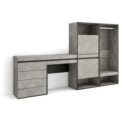 SKRAUT HOME Schuhschrank, Platzsparender Schrank, 247x35x145 cm, Schlafzimmer, Offener Schrank, Schubladen, Frisiertisch,  Zementgrau - 460_22