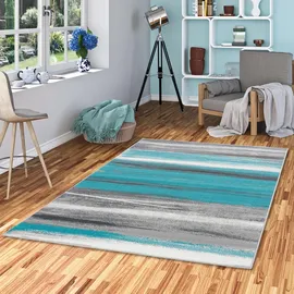 Pergamon Samba Veloursteppich 190 x 280 cm Grau/Türkis