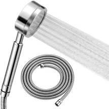 Olliwon Duschkopf Hochdruck Edelstahl Wasserspar Handbrause 1,5m Schlauch Wandmontage