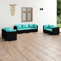 Ankonbej 7-tlg. Garten-Lounge-Set mit Kissen Poly Rattan Schwarz - Schwarz