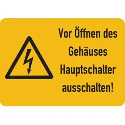 Warnaufkleber, Hauptschalter ausschalten! - 52x37 mm Folie selbstklebend
