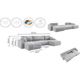 kaiser möbel Ecksofa Cord U-form 2-Sitzer Grau