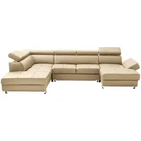 Stylife Wohnlandschaft, Ecru, Textil, Leder, Kombination Echtleder/Lederlook, Rindleder, 6-Sitzer, U-Form, 334x212 cm, Goldenes M, Lederauswahl, Stoffauswahl, seitenverkehrt erhältlich, Bettfunktion Hocker Rücken echt, Wohnzimmer, Sofas & Couches, Wohnlandschaften, Wohnlandschaften in U-Form