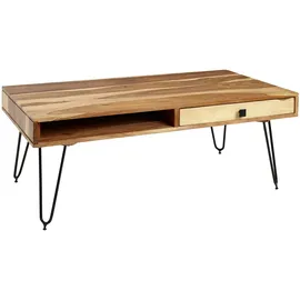 KADIMA DESIGN Couchtisch BAGLI Massiv-Holz 110 cm breit Wohnzimmer-Tisch Design Metallbeine Landhaus-Stil
