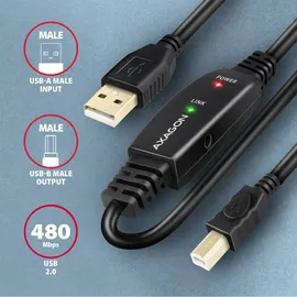 AXAGON USB-A auf USB-B 10 m Schwarz