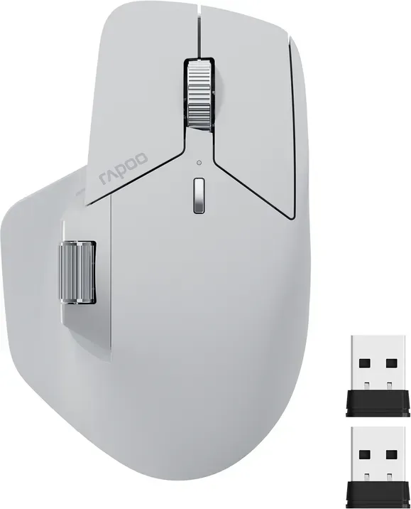 Rapoo MT760Mini Bluetooth-Funkmaus – Bluetooth 5.0 und 2,4-GHz-Multimode-Verbindung, unterstützt bis zu 4 Geräte, M+ Cross Computer-Technologie, 11 programmierbare Tasten – Hellgrau