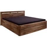 MASSIVMOEBEL24.DE Bett mit Schublade 200x200 Farbe:Dunkelbraun gebeizt