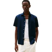 Tommy Hilfiger Herren Hemd Flex Poplin Solid Kurzarm, Blau