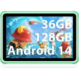 FASTWD Tablet Kinder 10 Zoll Android 14 Tablet,36GB RAM +128 GB ROM (Erweiterbar SD),1280 * 800 IPS Display,5G WiFi,Bluetooth 5.0,Spiele, Kindersicherung,Bildung Tablets(Grüner)