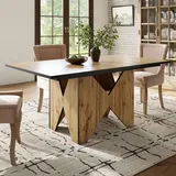 Flieks Rechteckiger Esstisch Küchentisch, Esszimmertisch Tisch mit X-förmigen Tischbeinen, Arbeitstisch Schreibtisch, 138.5x80x75 cm, Naturbelassen - Naturbelassen