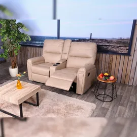 Mendler 2er Kinosessel HWC-K17, Relaxsessel Fernsehsessel Sofa, Nosagfederung Getränkehalter Fach ~ Stoff/Textil beige