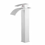 Wasserhahn Bad Wasserfall Waschtischarmatur Messing Einhebel Mischbatterie Hoch Waschbecken Armatur, Badarmatur Waschtischbatterie Badezimmer, Weiß