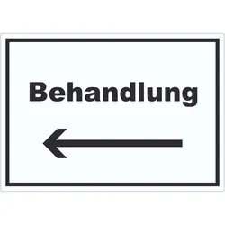Behandlung Aufkleber mit Text und Richtungspfeil links Behandlungsraum waagerecht A1 (594x841mm)