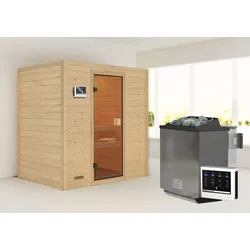 Sauna KARIBU ""Sonja" mit bronzierter Tür Ofen 9 kW Bio externe Strg modern", beige (naturbelassen), Bio-Ofen, externe Steuerung, (ohne Ofen), Saunen