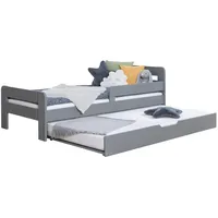 TICAA Einzelbett Kinderbett Jugendbett, Bennet mit Zusatzbett Rausfallschutz & Lattenrost für Schlafzimmer, Kinderzimmer Kiefer Massivholz Bettgestell 90 x 200 cm