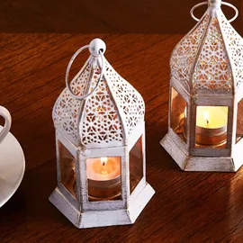 Marrakesch Orient & Mediterran Interior Orientalische Laterne 6er Set Glas/Metall 12 cm inkl. Teelichthalter weiß