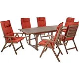 Beliani Gartenmöbel-Set, Dunkelbraun, Rot, Holz, 6-Sitzer, Loungemöbel, Loungemöbel-Sets