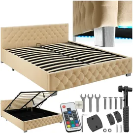Tectake tectake® Polsterbett in Samtoptik mit Steppmuster großer Stauraum