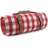 RealPero Extra große Picknickdecke, wasserdicht, Campingmatte, Teppich mit PU-Träger, weich, leicht, tragbar, Outdoor-Matte für Reisen, Rasen, Camping auf Gras, sanddicht, Strand, rot/weiß kariert