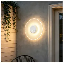 mai & mai Wandleuchte Außen 6W LED Wandlampe | Außenleuchte Wegeleuchte für Garten, 3000K mit Bewegungsmelder Außenlampe ⌀300X65mm IP65 Sandweiß LunaLights