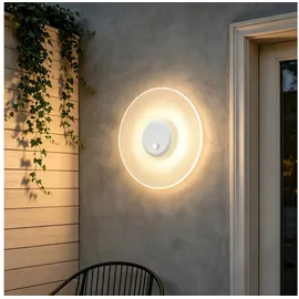 mai & mai Wandleuchte Außen 6W LED Wandlampe | Außenleuchte Wegeleuchte für Garten, 3000K mit Bewegungsmelder Außenlampe ⌀300X65mm IP65 Sandweiß LunaLights