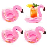Getränkehalter Pool, Flamingo Aufblasbar, Aufblasbarer Getränkehalter für Pool Zubehör Spaß, Flamingo Pool Getränkehalter in Pink, 4er Set Glitzer Flamingo Getränkehalter