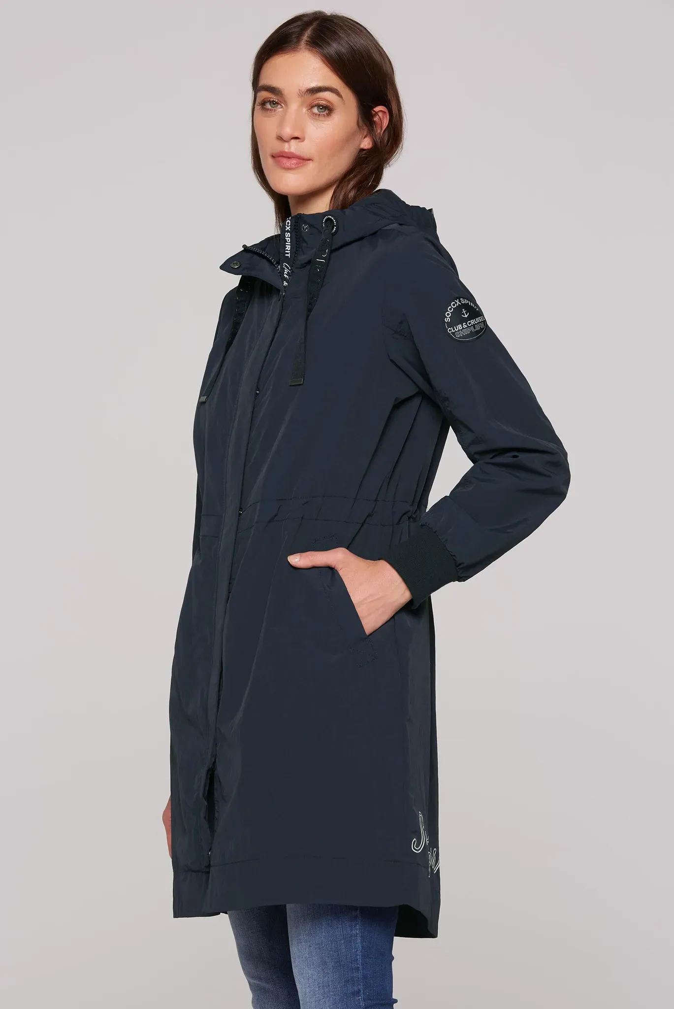Parka SOCCX, Damen, Gr. XL, blau, Web, Material: 100% Polyamid, Futter: 100% Polyester, regular fit lang, eingesetzt Rippbündchen, Jacken Parka, mit Rippbündchen im Ärmel