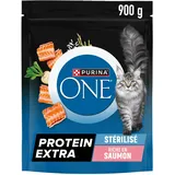 PURINA ONE | Protein Extra | Trockenfutter speziell für ausgewachsene Katzen | Hoher Gehalt an Proteinen und Aminosäuren zum Aufbau und Erhalt starker Muskeln | Lachs | Beutel | 900 g