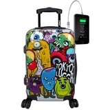 TOKYOTO Kinderkoffer Kinder-Trolley für Mädchen & Jungen 55x35x20 cm/Koffer Handgepäck Hartschalenkoffer, Reisekoffer klein Reisetasche Kinder mit TSA-Schloss & USB-Anschluss Monsters