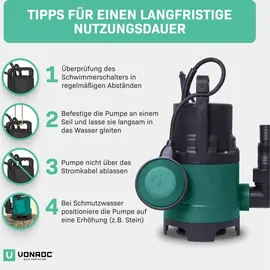 VONROC Tauchpumpe Schmutzwasserpumpe 400W - 8000l/h - Wasserpumpe Keller