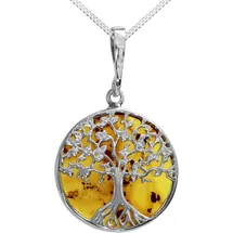Ostsee-Schmuck Kette mit Anhänger Lebensbaum 21 mm Silber 925/000