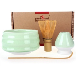 Goodwei Teeservice Matcha Teezeremonie Set „Minto“ mit Teeschale, Besen und Besenhalter (4-tlg), Keramik