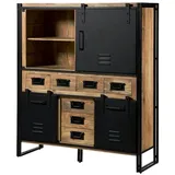 MASSIVMOEBEL24.DE Highboard 140 x 160 x 45 cm Natur klar lackiert / Schwarz