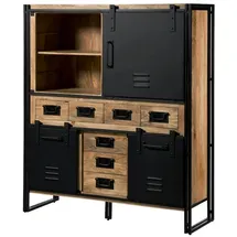 MASSIVMOEBEL24.DE Highboard 140 x 160 x 45 cm Natur klar lackiert / Schwarz
