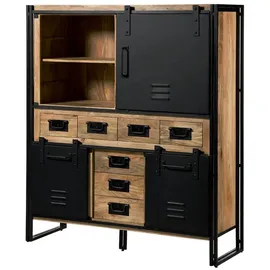 MASSIVMOEBEL24.DE Highboard 140 x 160 x 45 cm Natur klar lackiert / Schwarz