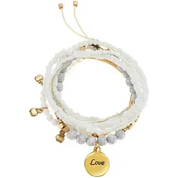 Armketten Set LASCANA, Damen, Gr. Glas-Stein, gold (weiß, goldfarben), Glas, Stein, glänzend, casual, Armbänder Armband Perlenarmband, elastisches Armband mit Anhänger, Armband Set