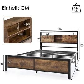 XDOVET Metallbett Jugendbetten Doppelbett 140 x 200 cm mit Stauraum-Kopfteil und Metall Lattenrost, Kinderbett Metall Bettgestell Bettrahmen