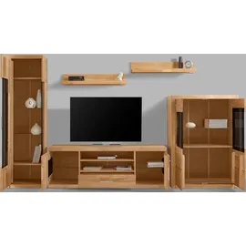 Home Affaire Wohnwand HOME AFFAIRE "Ribe Wohnwand Set-5 St.", braun (eiche teilmassiv), B/H/T: 297cmcm x 180cmcm x 35cmcm, Kastenmöbel-Sets, Wohnwand, Glaseinsatz aus gehärtetem Glas,Böden teilweise versetzbar