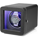 Vlando Automatik Uhrenbeweger 1 Uhr mit Japanischem Leisen Motoren, Quadratische Watch Winder, Uhrendreher mit 4 Rotationsmodi, LED-Licht und Typ-C-Adapter, Luxuriöser Leder mit Mesh-Textur