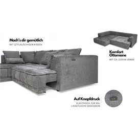 werk2 Ecksofa WERK2 "Tiga, Komfortsofa mit elekt. Auszugsfunktion, bequem, L-Form", beige, B:207cm H:72cm T:286cm, 100% Polyester, Sofas, Ecksofa, Pure Wohlfühlgarantie: Ausziehbare Sitztiefe, XXL-Ottomane & Kissen.