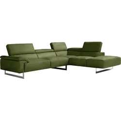 Ecksofa EGOITALIANO "Malika", grün (kiwi), B:300cm H:94cm T:107cm, Sofas, mit Ottomane, inkl. Kopfteilverstellung und chromfarbenen Metallfüßen