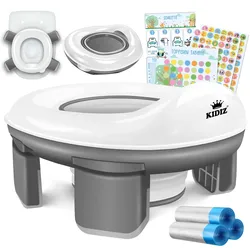 KIDIZ® Töpfchen für Kinder Toilettensitz Töpfchentrainer WC Sitz    Lerntöpfchen bequemem, PP-Material mit Müllbeutel   Kindertöpfchen für Unterwegs & Belohnungssystem mit Stickern 3 in 1 Lösung
