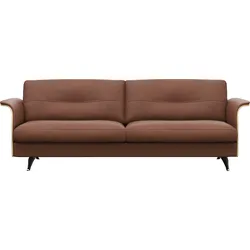 3-Sitzer FLEXLUX "Glow Designsofa, bequem und komfortabel durch hochwertigen Sitzaufbau", braun (old chesnut), B:224cm H:81cm T:91cm, 100% Echteder, Sofas, Skandinavisches Design, hochwertige Verarbeitung, Armlehne walnuss