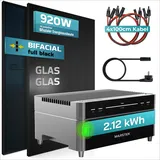 SUNNIVA® 920W Balkonkraftwerk mit 2,12 kWh Speicher Marstek Venus A, BIFAZIAL FULLBLACK komplett Steckdose, PV Solaranlage Komplettset mit Solarspeicher, 2x 460W N-Type Glas-Glas Bifacial Module
