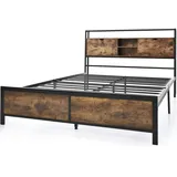 okwish Metallbett 140×200 Jugendbetten mit Stauraum-Kopfteil und Metall Lattenrost ohne Matratze