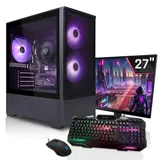 SYSTEMTREFF Basic Gaming Komplett PC Set Intel Core i3-14100 4x4.7GHz | AMD Radeon RX 9060 8GB | 512GB M.2 NVMe | 16GB DDR4 RAM | Windows 11 | 27 TFT Monitor | Desktop Paket Computer für Gamer