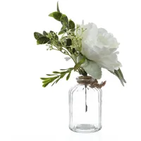 MARELIDA Kunstblumenstrauß Pfingstrose und Hortensie in Mini Glasvase weiß