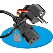 Sonero Stromkabel Kaltgerätekabel 3 Polig, 5,0m, 90° Winkel Schutzkontakt Stecker Netzstecker auf Kaltgerätekupplung C13 Buchse, Netzkabel Netzteil Strom Kabel für Monitor PC Drucker, Schwarz